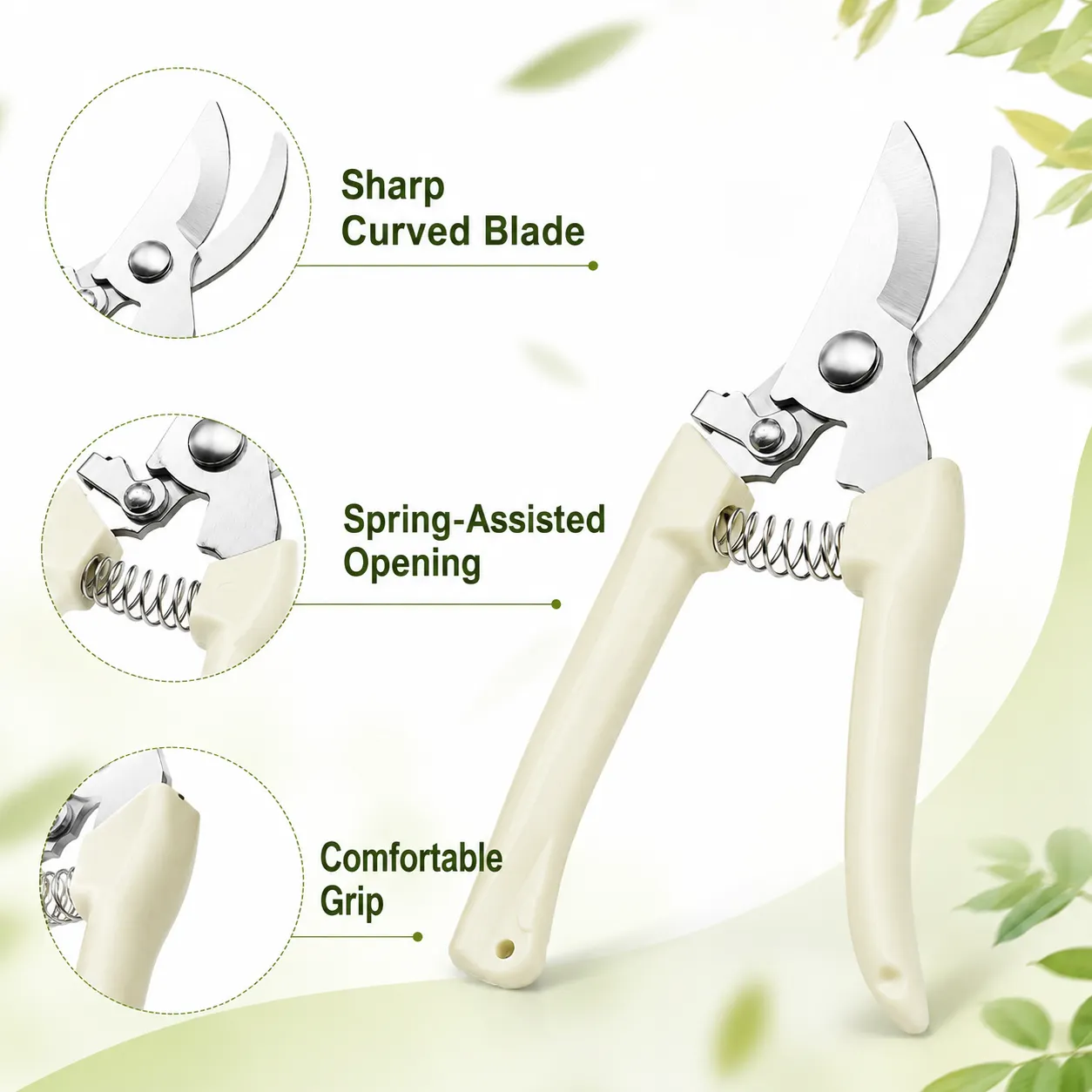 Compact Curved-Blade Garden Pruning Shears