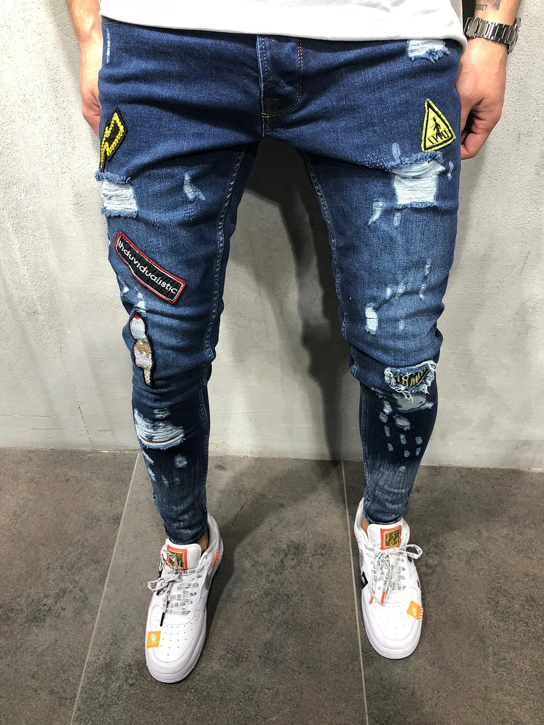 Men's Hip-hop Slim-fitting Ripped Denim Jeans