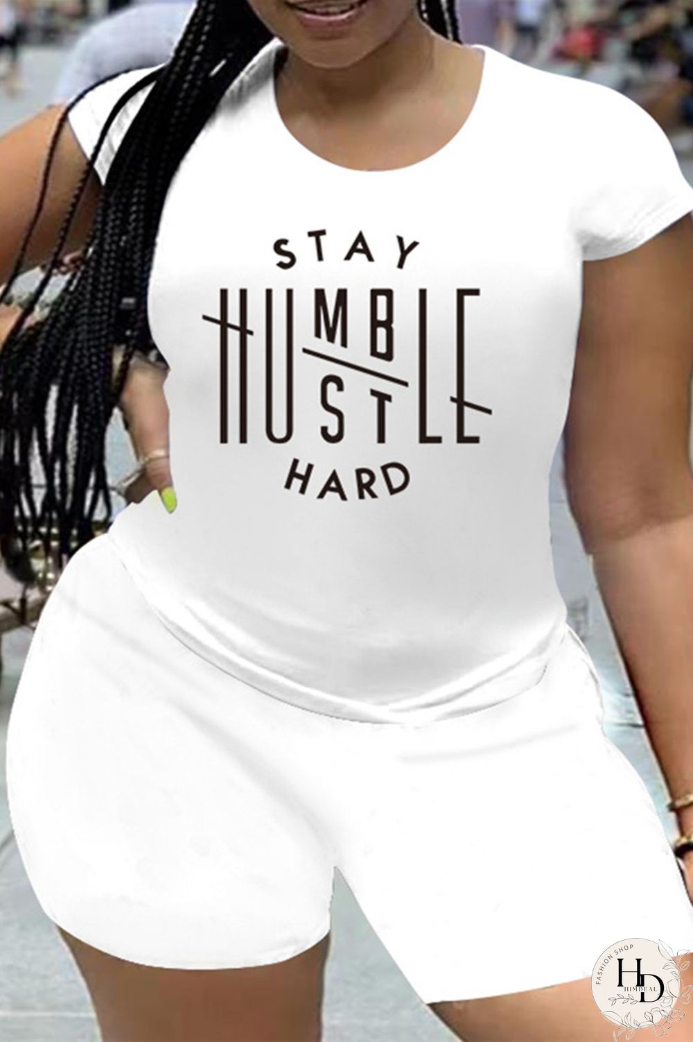 Black Fashion Casual Print Basic O Neck Plus Size Two Pieces