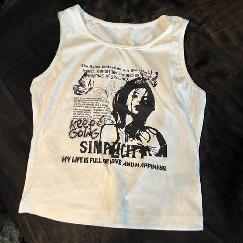 Paritati costume ideas women Summer Vintage White Crop Tops Tank Tops Women Y2k Graphic Aesthetic Streetwear Cropped Top Sleeveless Sexy Fashion Causal Tanks