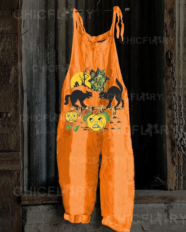 Women's Halloween Night Pumpkin Cat Jumpsuit
