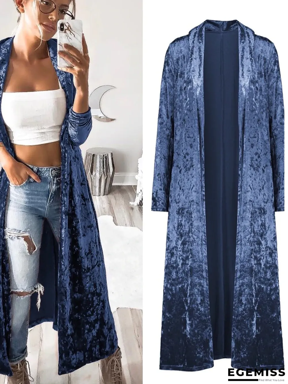 Long Sleeve Velvet Windbreaker Cardigan Coat | EGEMISS