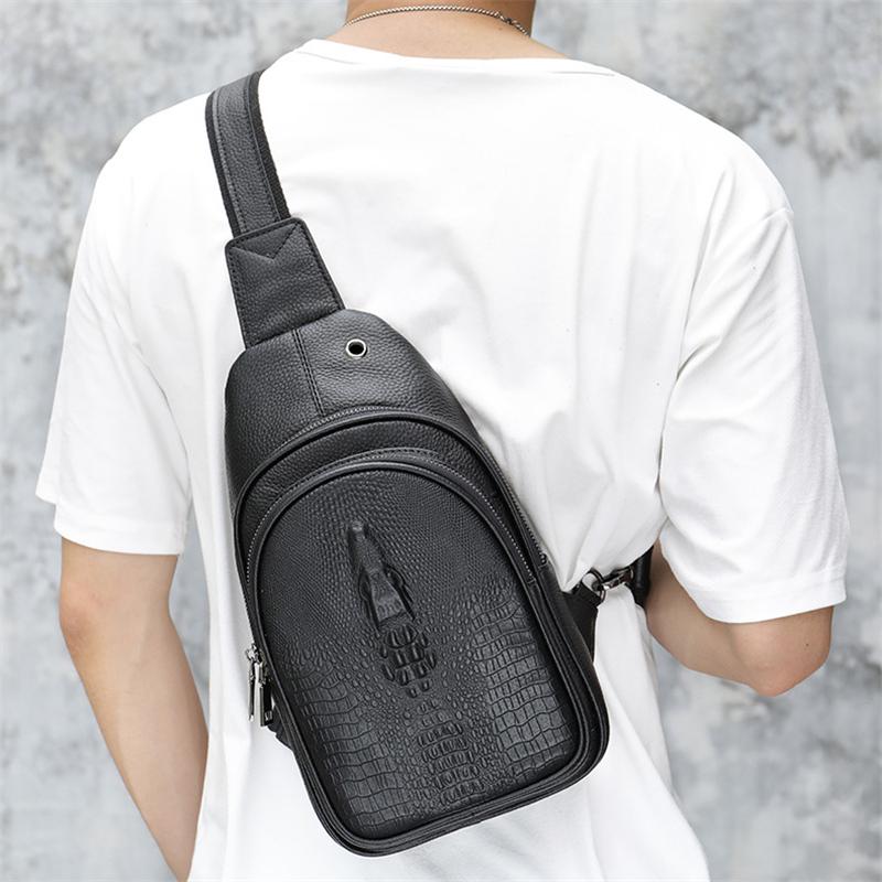 Soft Crorodile Leather Casual Comfy Chest Bags  With Large Capacity