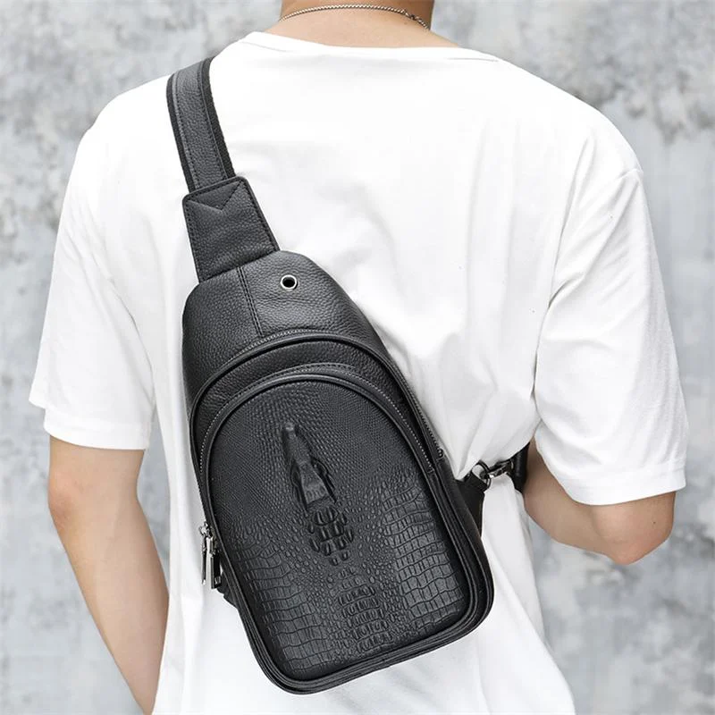 Soft Crorodile Leather Casual Comfy Chest Bags  With Large Capacity