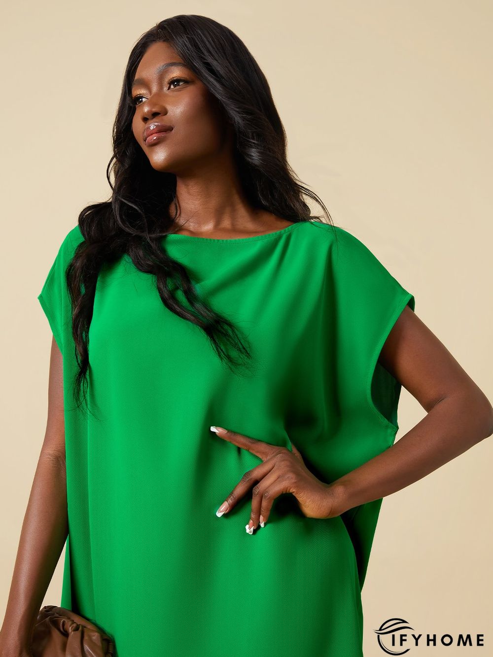 Simple Loosen Solid Cap Sleeve Knee Dress | IFYHOME