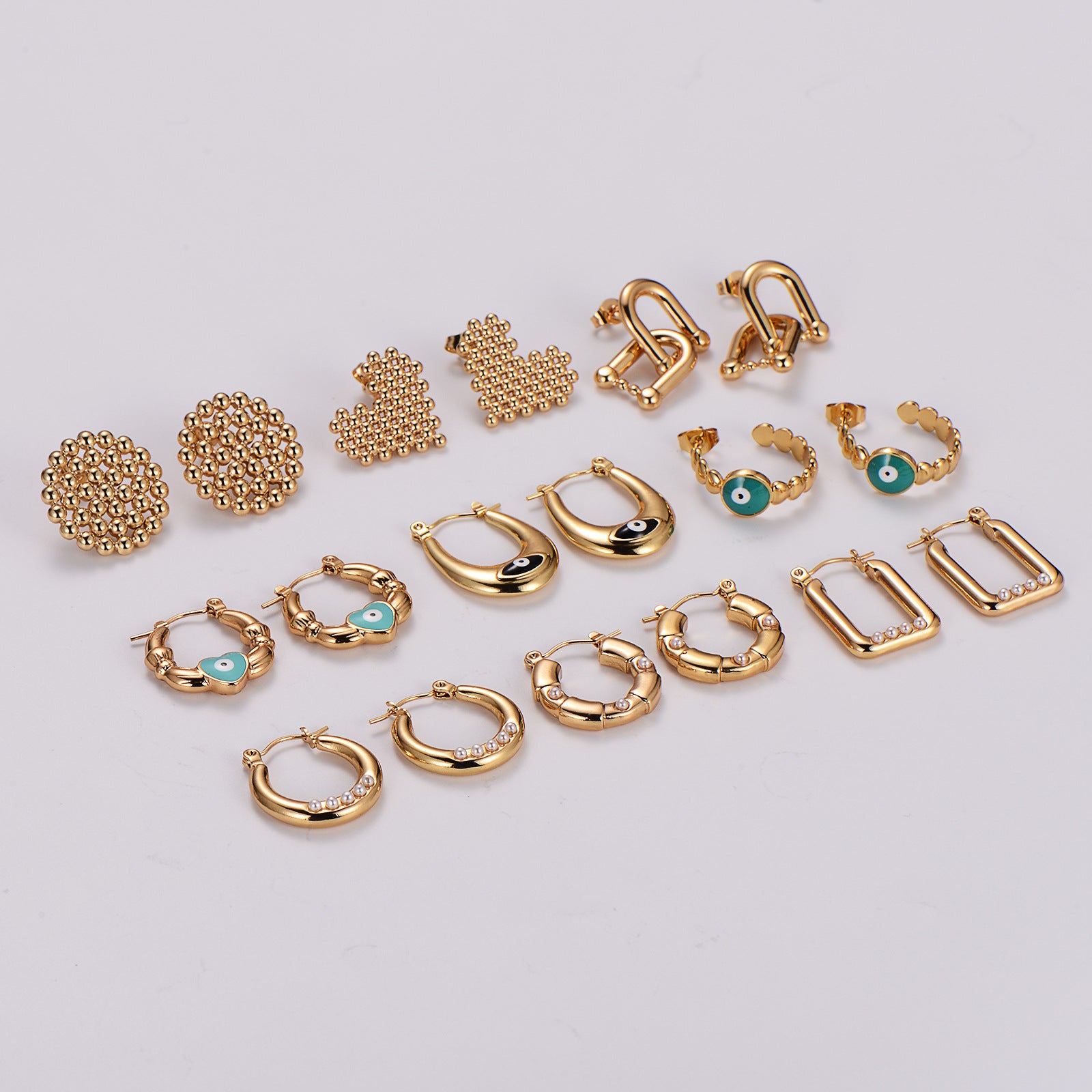 Minimalist Polka Dot Round Geometric U-Shape Stainless Steel Electroplating Stud Earrings