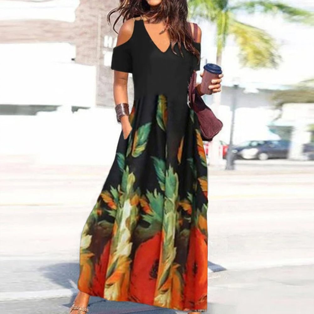 Groovy Round Neck Print Maxi Dress