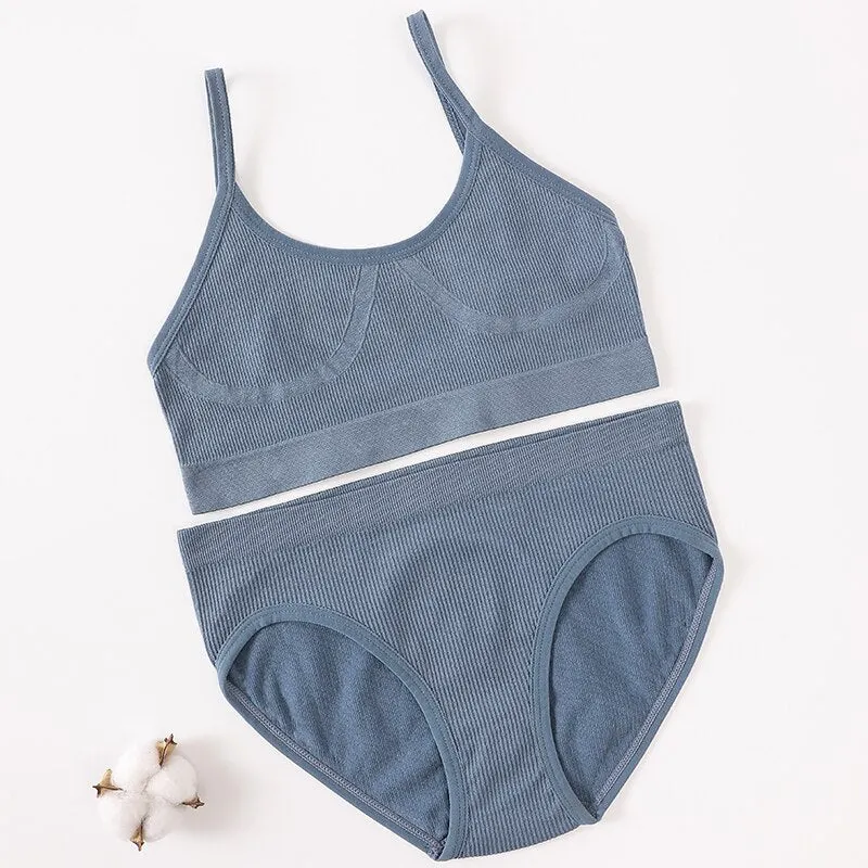 Women Bra Panties Set Seamless Bra Brief Cropped Cami Bralette Crop Top Brassieres Sexy Lingerie Active Bra Sport Underwear Set