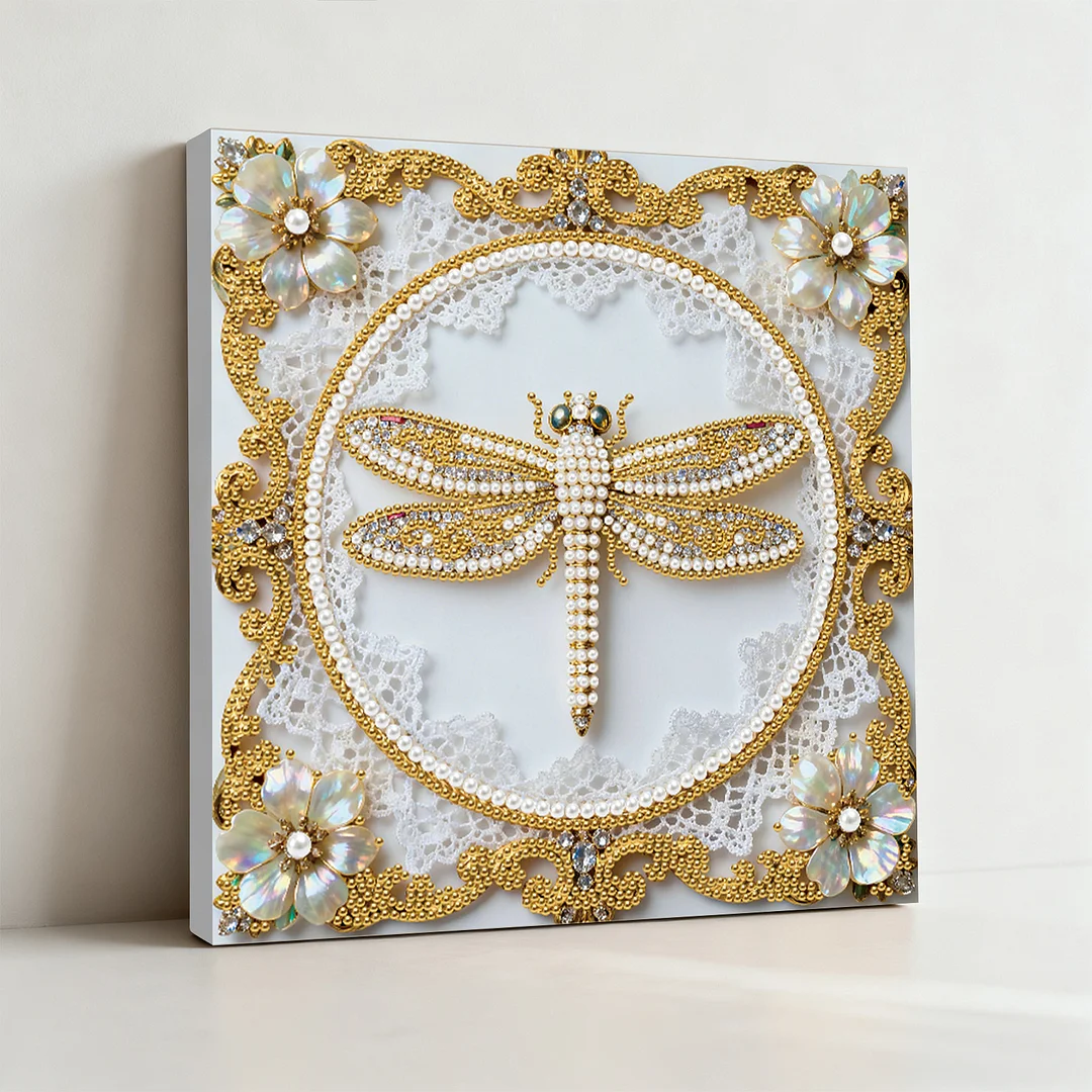 Dragonfly DIY Pearl Diamond Art Kit for Adults Home Decor 25x25cm With Frame