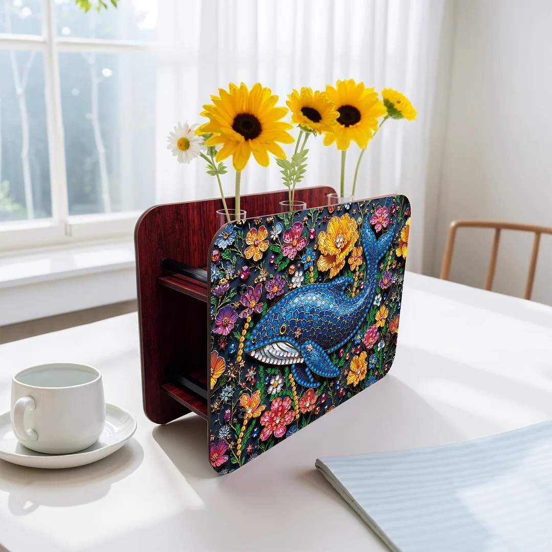 Gem Dolphin DIY Diamond Painting Wooden Tube Vase for Adults Gift Home Decor