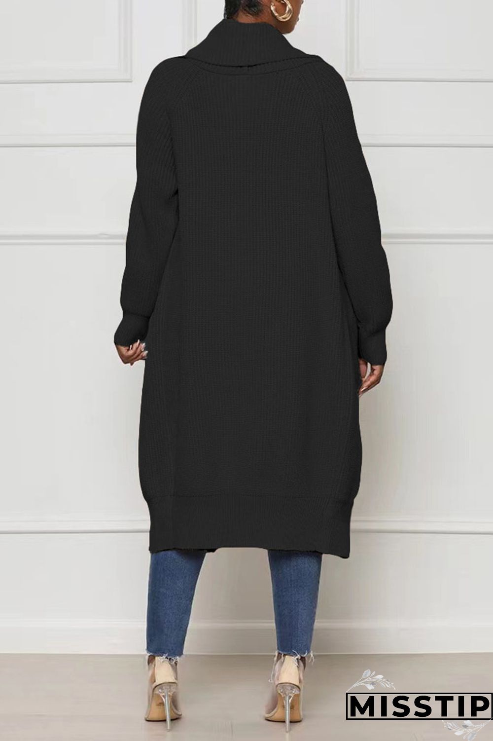 Black Casual Solid Patchwork Cardigan Collar Outerwear