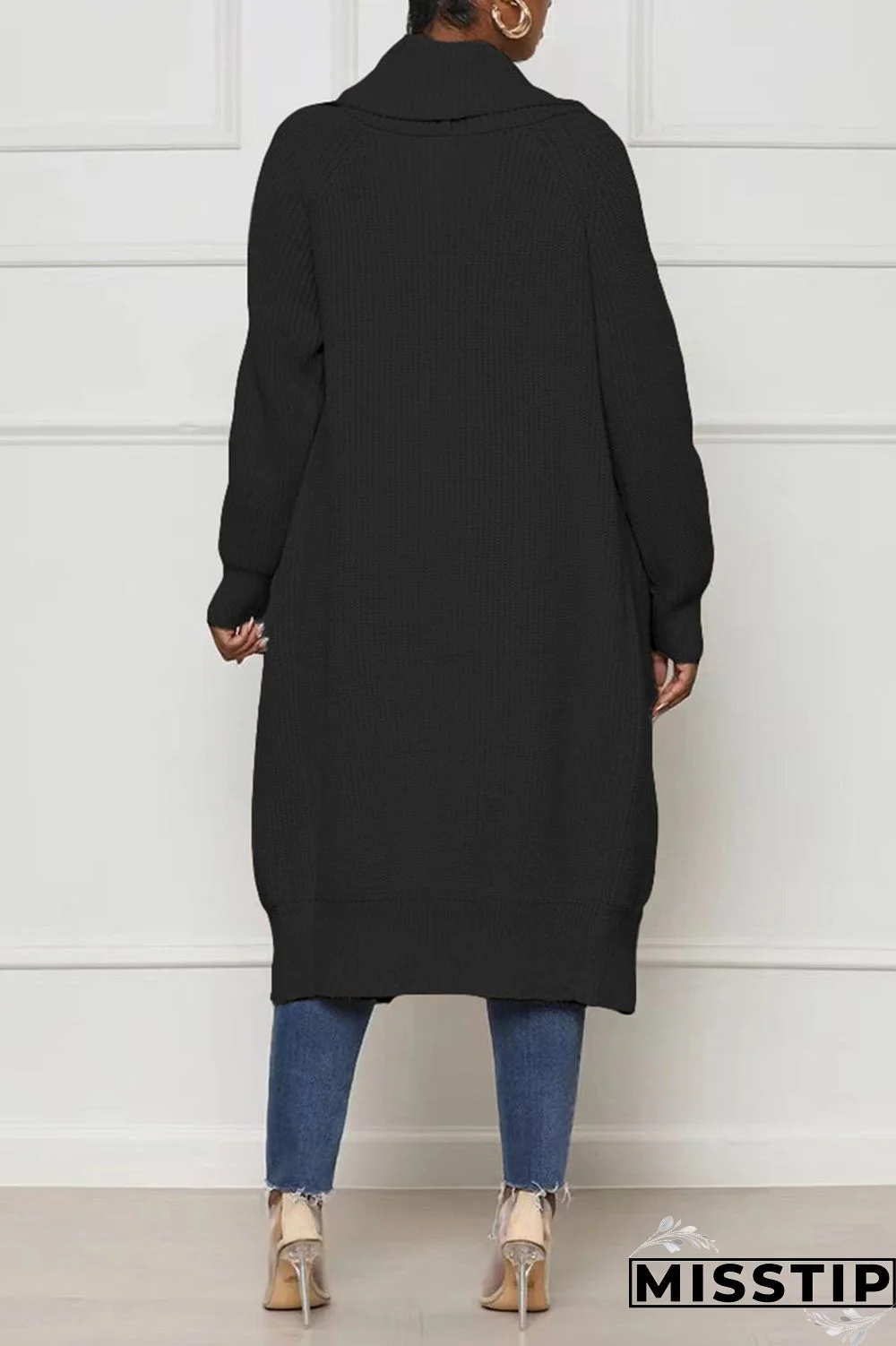 Black Casual Solid Patchwork Cardigan Collar Outerwear