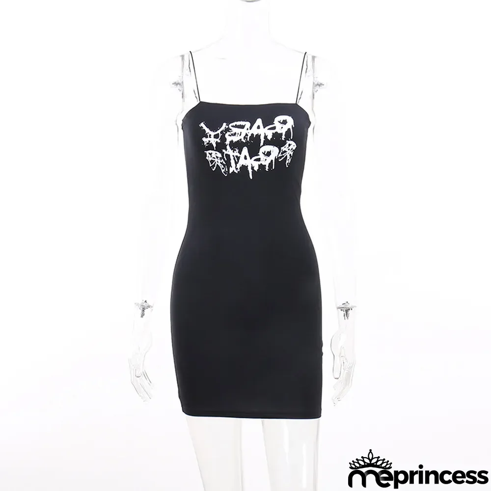 Dark Wind Spring/Summer Sling Dress Sexy Backless Printed Short Skirt Women's Clothing