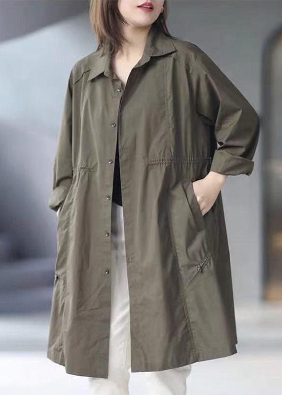 Army Green Button Cotton Cinched Coat Spring CK012- Fabulory