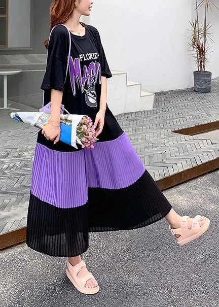 DIY o neck Cinched quilting clothes black Letter Dress