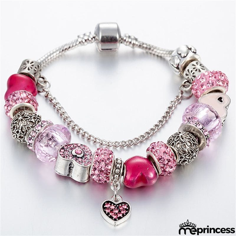 Pink Trendy DIY Crystal Large Hole String Beads Bracelets