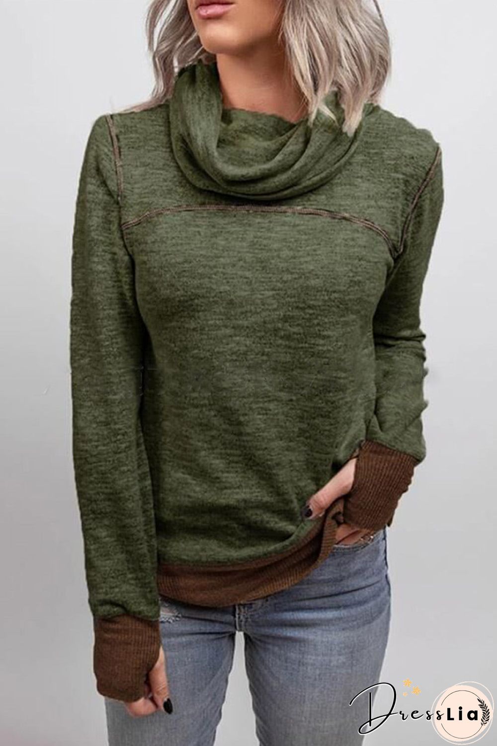 Fashion Casual Print Patchwork Turtleneck Tops(3 Colors)