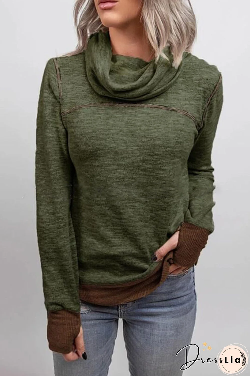 Fashion Casual Print Patchwork Turtleneck Tops(3 Colors)