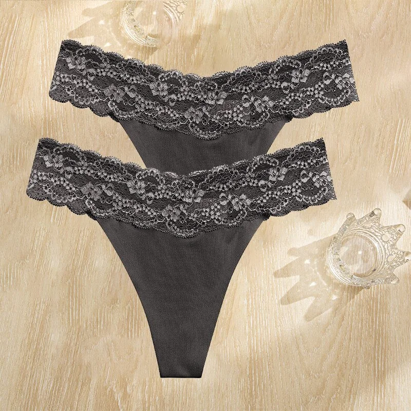 FINETOO 2PCS/Set Gstring Seamless Women Lace Pantys Girls Thongs S-L Fashion Sexy Underwear For Woman Lingerie Floral Panties