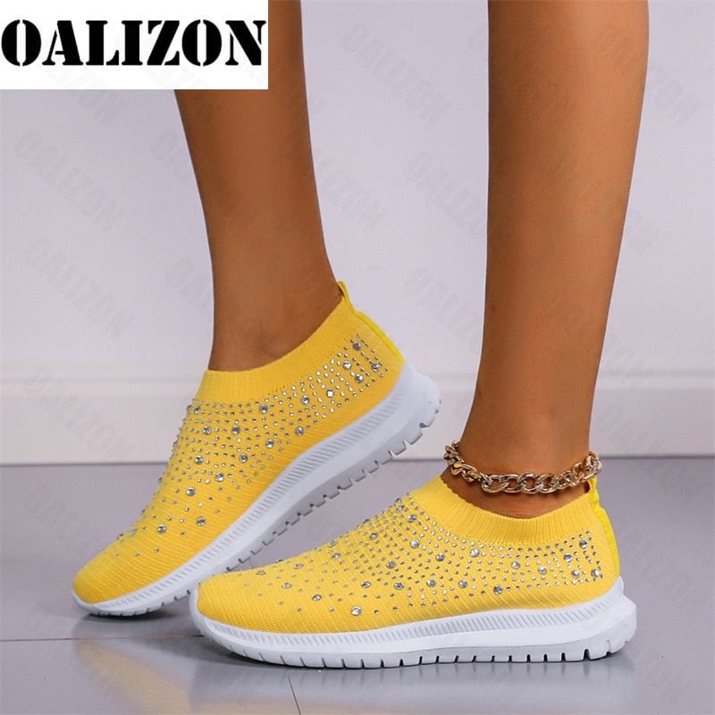 2021 Flats New Lady Shoes Autumn Designer Crystal Mesh Casual Loafers Runninng Cozy Breathable Vulcanized Shoes Fashion Sneakers