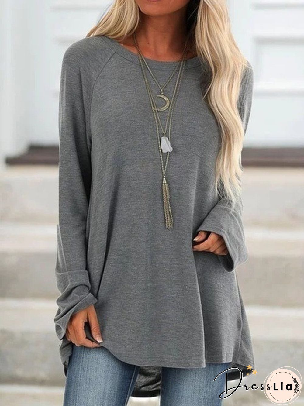 Long Sleeve Paneled Crew Neck Sweater