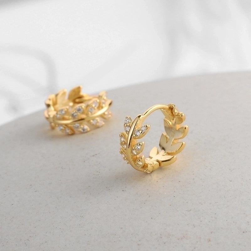 1 Pair Minimalist Leaf Brass Inlay Rhinestones Ear Studs