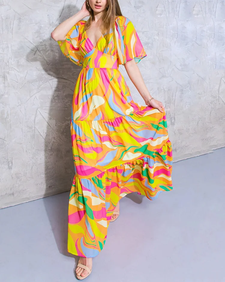 Swirling Sunset Maxi Dress