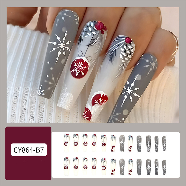 Mature Women 24pcs Christmas False Nails Nail Art Stickers For Parties Dances Or Holiday Wear