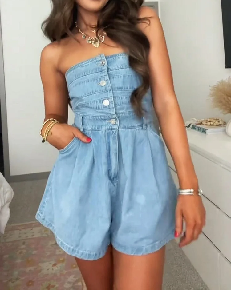 Off The Shoulders Denim Romper