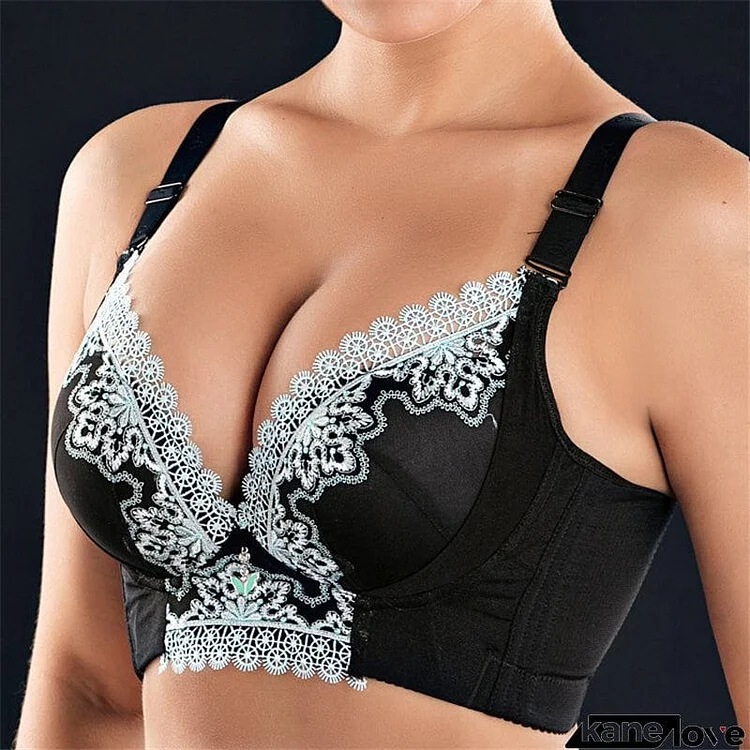 Women's Plus Size Lace Patchwork Wireless Full Coverage Bras - Black