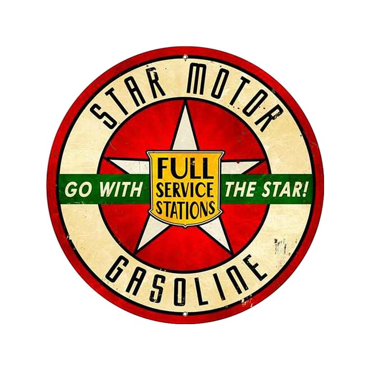 Star Motor Gasoline Go With The Star! - Round Vintage Tin Signs/Wooden Signs - 11.8x11.8in