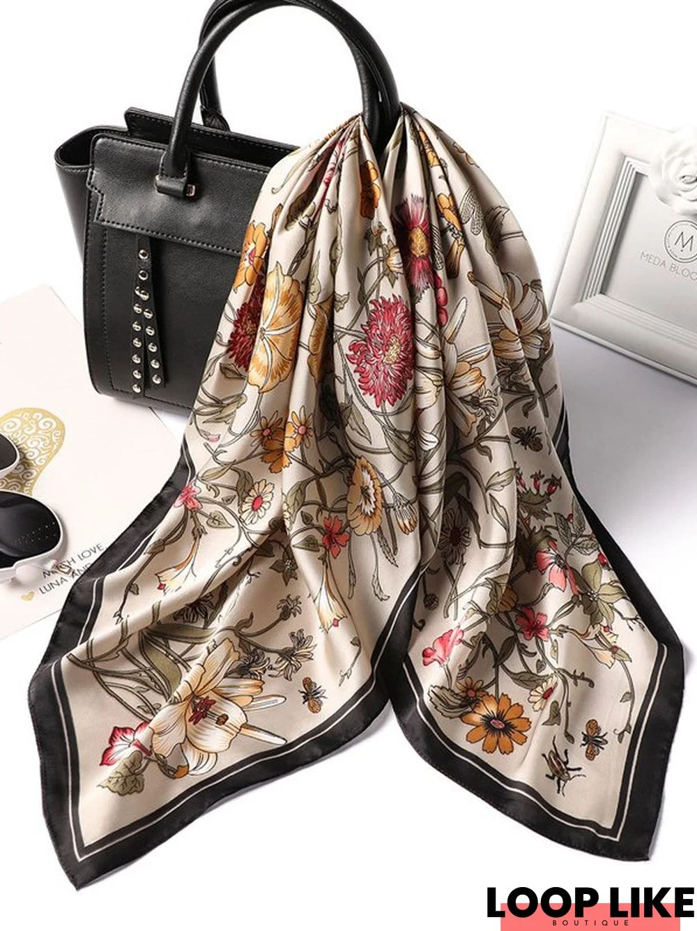 Silk Floral Square Autumn Winter Warm Scarf