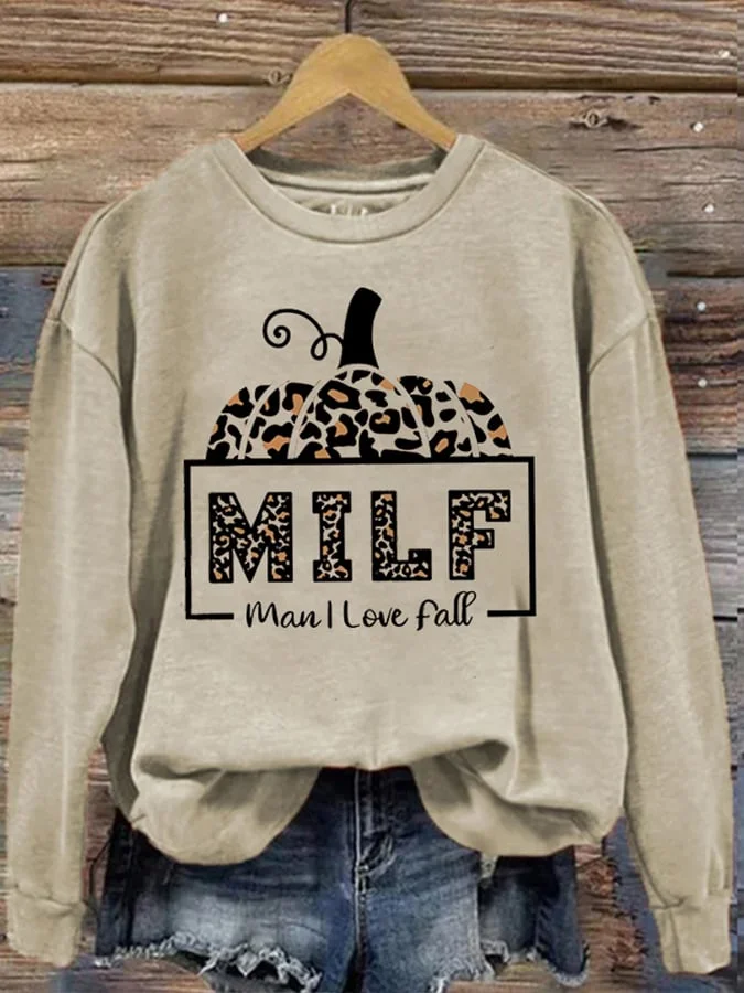Women's Milf Man I Love Fall Print Long Sleeve Sweatshirt socialshop