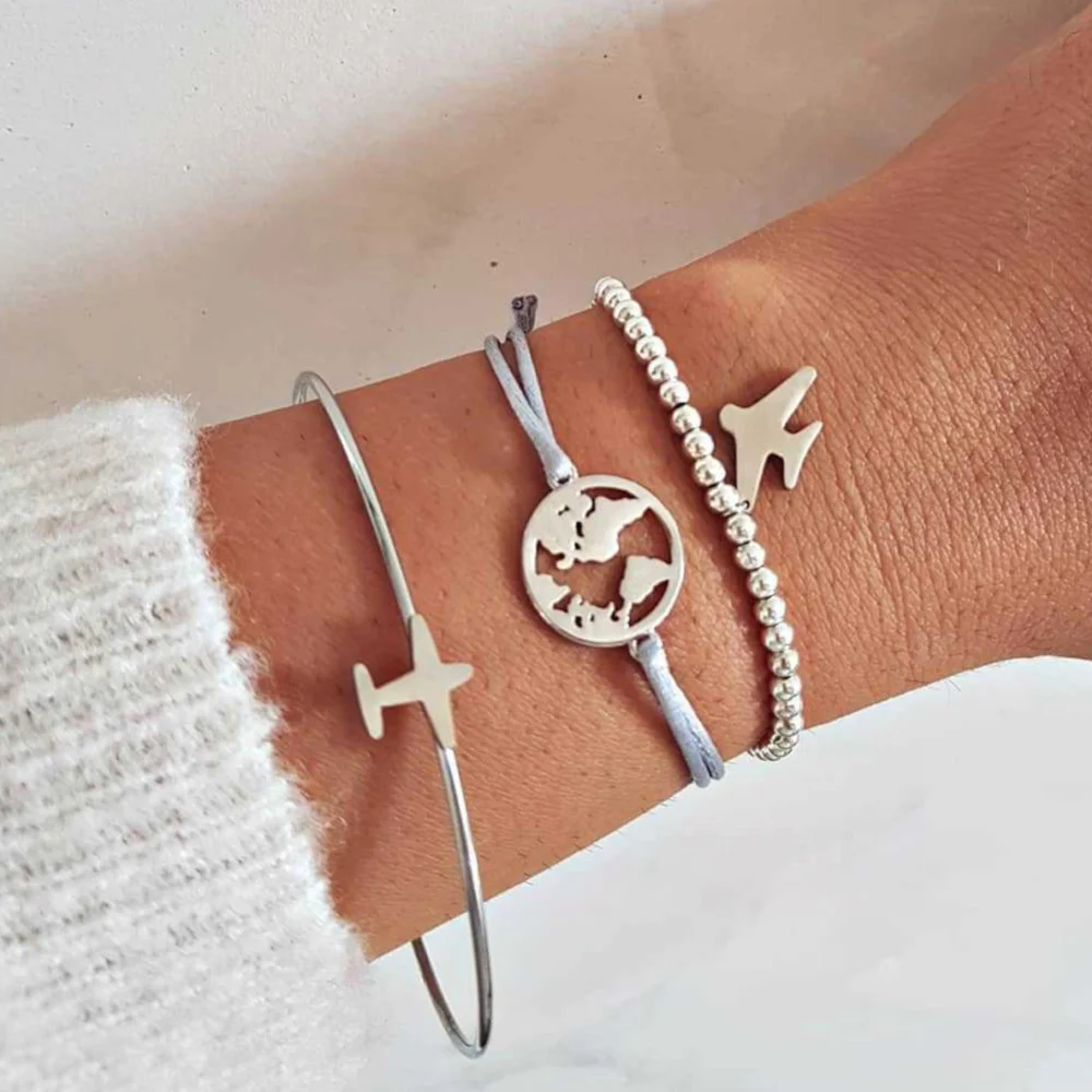 Fashion And Simple Airplane Bracelet Set