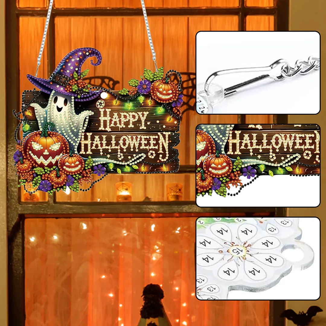 Halloween Pumpkin Ghost 2D Flat DIY Diamond Painting Pendant for Wall Decor