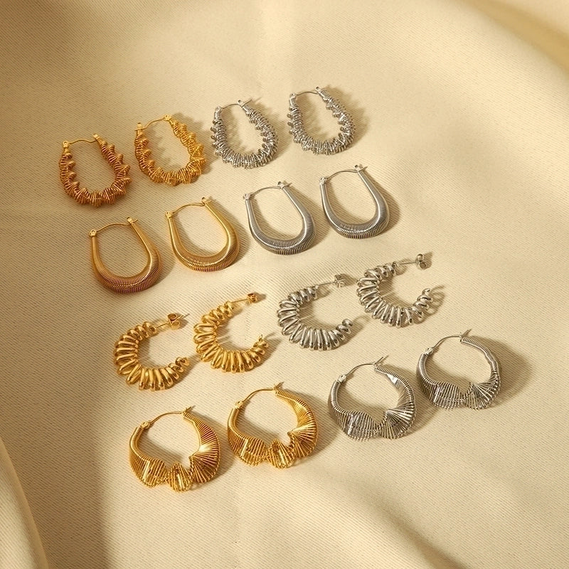 1 Pair French Style U Shape Plating Hollow Out 201 Stainless Steel 18K Gold Plated Earrings