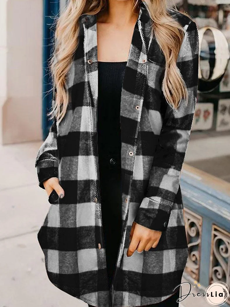 Coats Plaid Button Mid-Length Long Sleeve Coat for Women