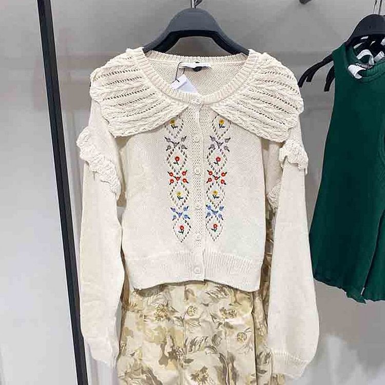 Spring and Autumn Women Embroidery Cardigans Fashion Long Sleeve Sweater Female Coat Top - BlackFridayBuys