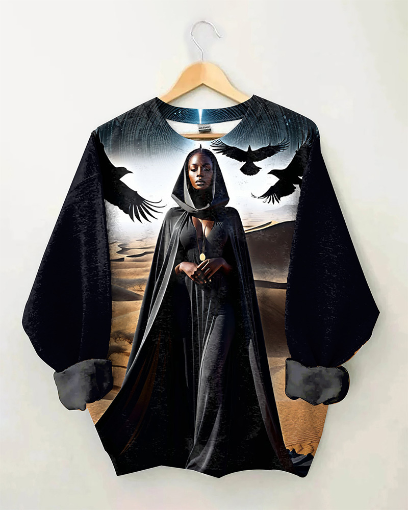 Black Girl Color Matching Personality Crew-neck Long Sleeve Hoodie
