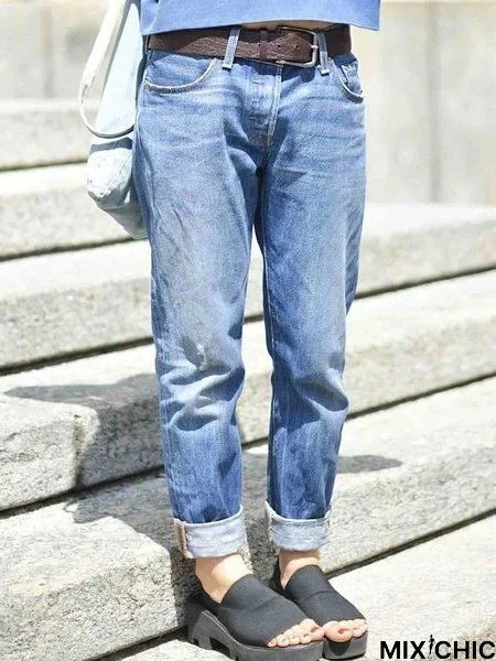 Blue Denim Plain Casual Jeans