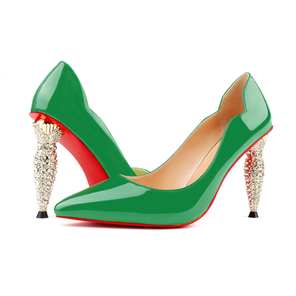 100mm Women's Classic Pointed Toe Diamond Heel Red Bottoms High Heels Party Wedding Patented High Heels-MERUMOTE