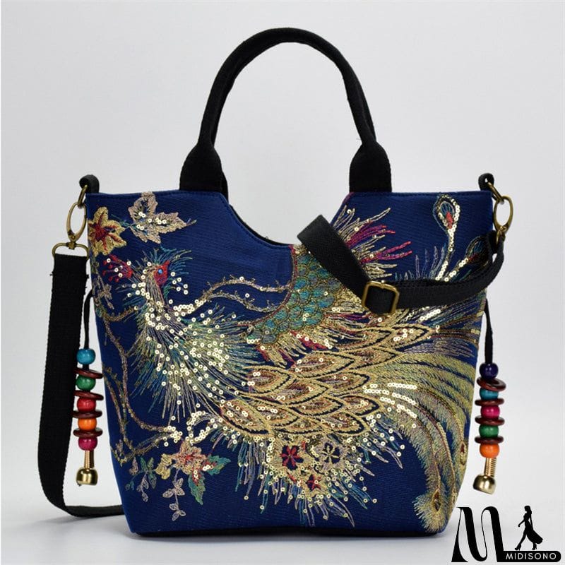 MidiSono - Women's Ethnic Style Lifelike Peacock Stitchwork Handbag