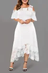 Plus Size Lace Stitching Cold Shoulder Maxi Dresses