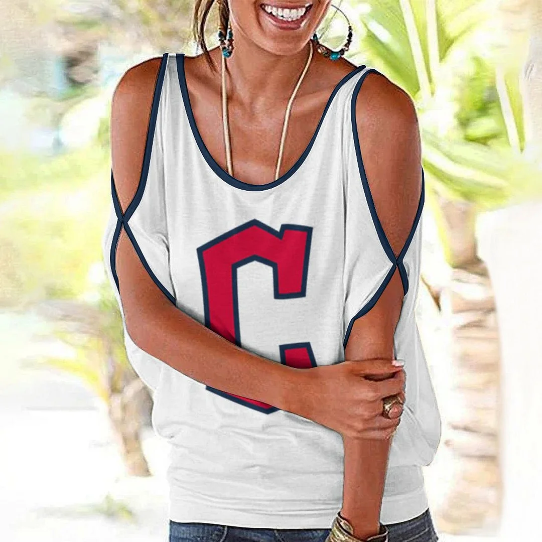 Shoulder Off  Loose Short Sleeve Casual T-shirt for Women Printed with Pattern,Navy,Red,White