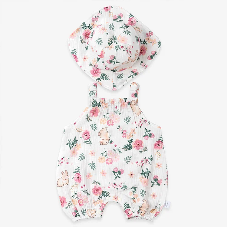 Baby Rabbit  Flowers Romper and Hat Set