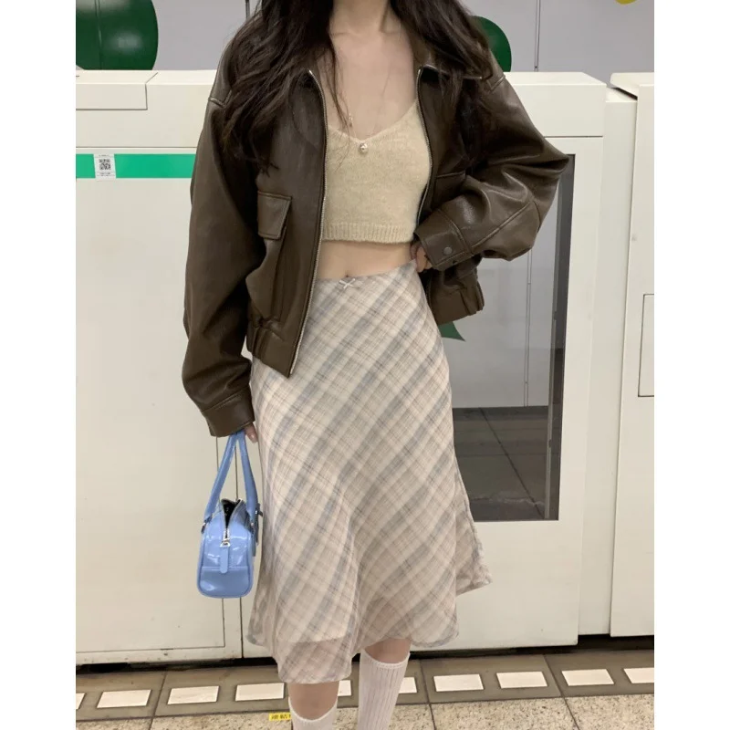 Brownm Brownm Chic Spring French Vintage High Waist Cover Across The Bing Lattice Tidive Dress Fishtail Skirt Half-Dress Girl