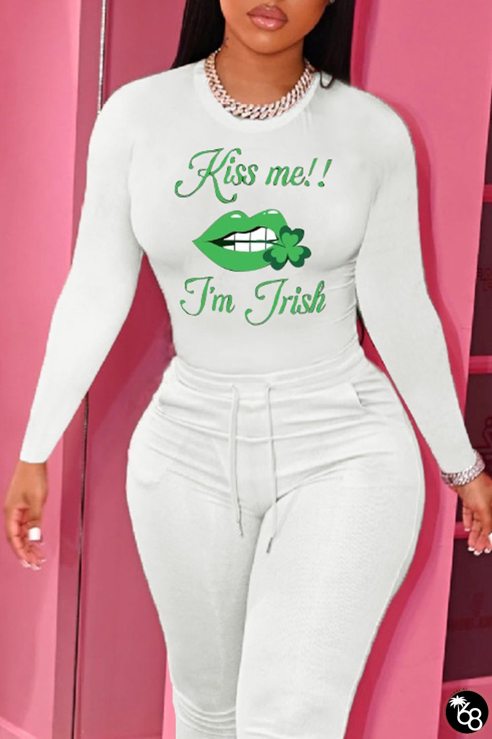 White Daily Party Print Patchwork Letter O Neck Tops | 168DEAL