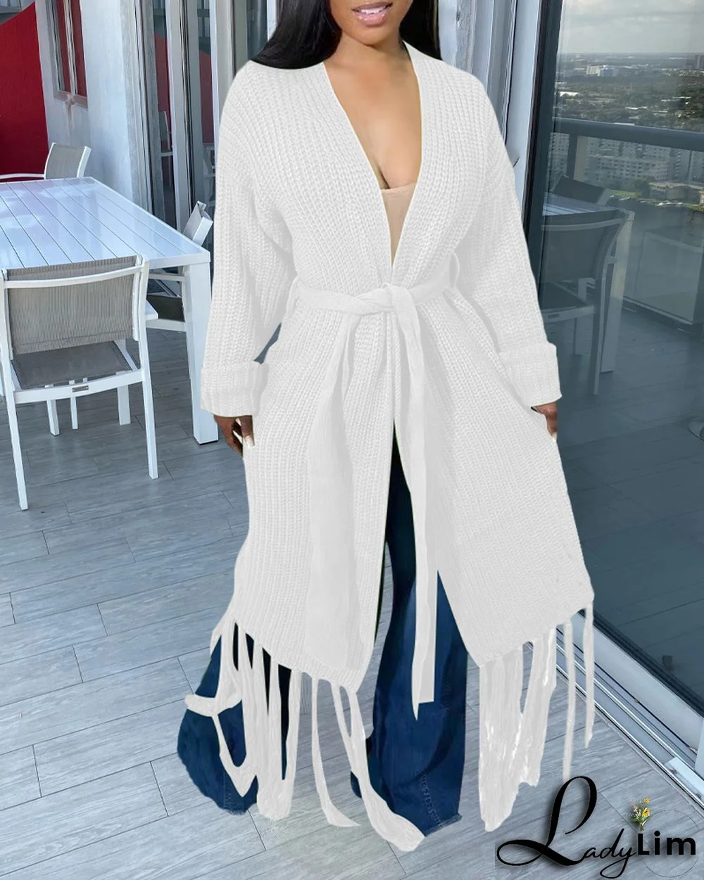 Women Long Sleeve Fringe Cardigan Sweater