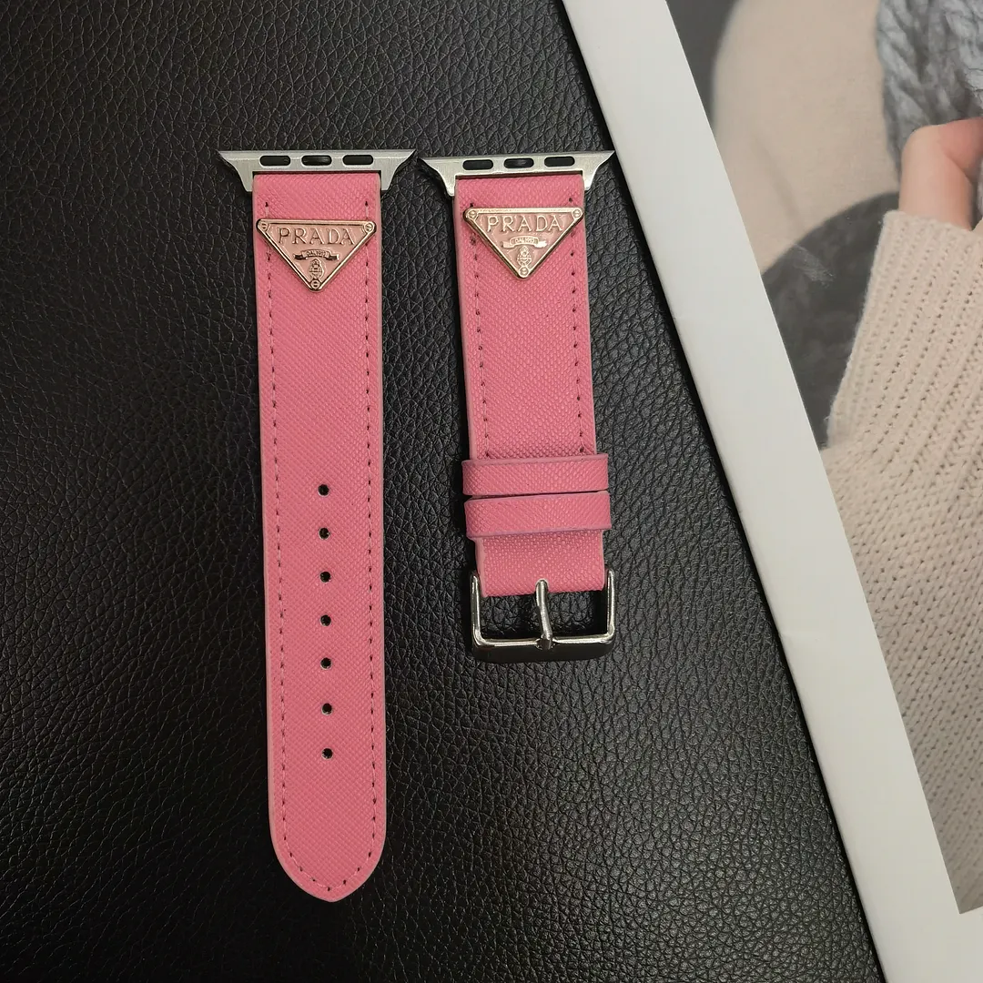 Prada Classic Double Triangle Monogram Label Leather Apple Watch Band