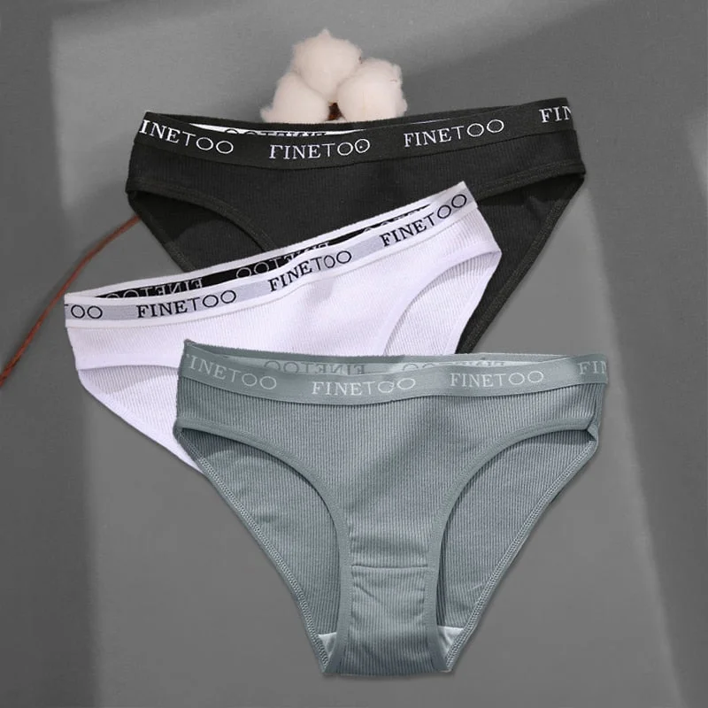 FINETOO Women's Cotton Panties 3Pcs/set Custom Letter Underwear M-2XL Women Briefs Plus Size Underpants Soft Female Panties 2022